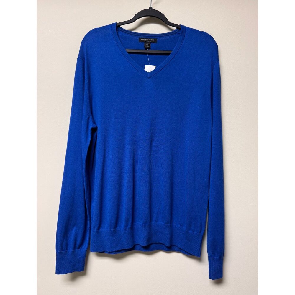 NWT - BANANA REPUBLIC Silk, Cotton, Cashmere V-Neck Sweater, Cobalt, Sz L